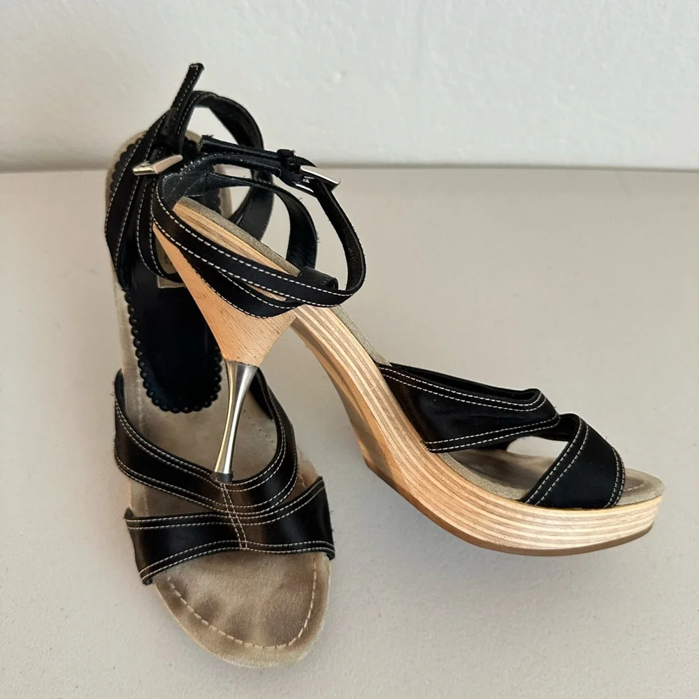Prada Black Satin Open Toe Ankle Strap Heels - Picture 6 of 14